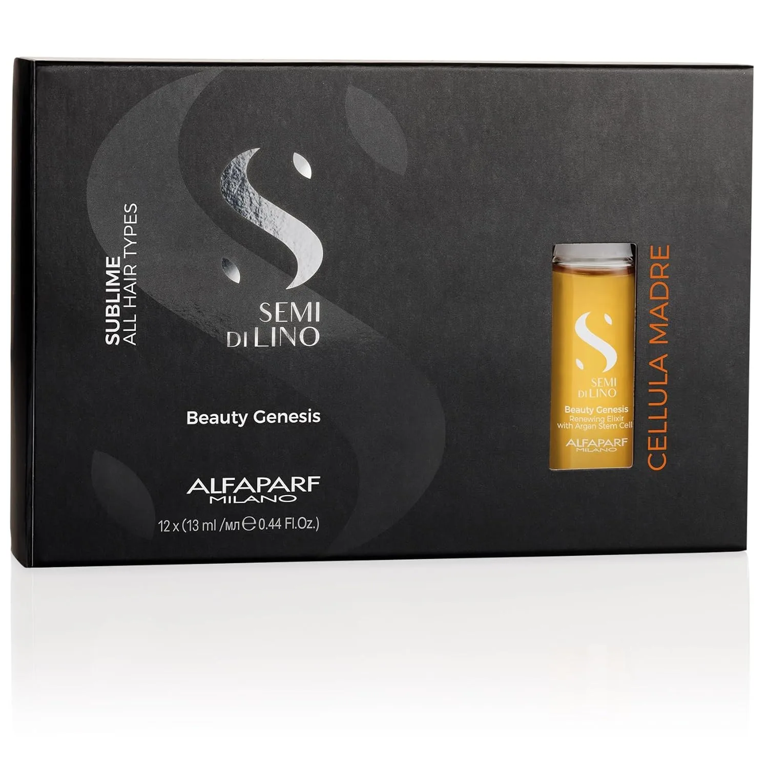 ALFAPARF MILANO Semi di Lino Sublime Cellula Madre Beauty Genesis ампулы с арганой для сияния и здоровья волос, защита цвета, 12 ампул по 13 мл