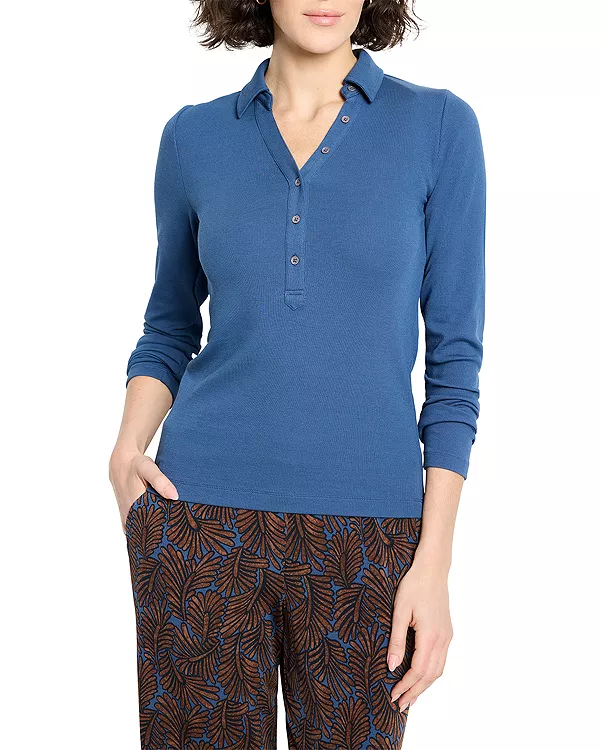 

Идеально связанная ребристая блузка-поло Nic+Zoe, синий