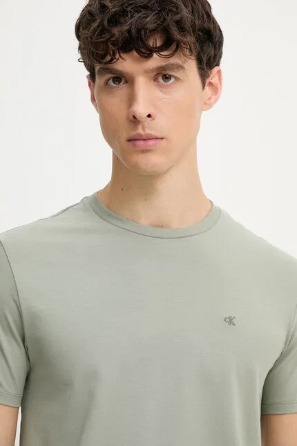 Футболка из эластичного хлопка Calvin Klein, зеленая — фото 4