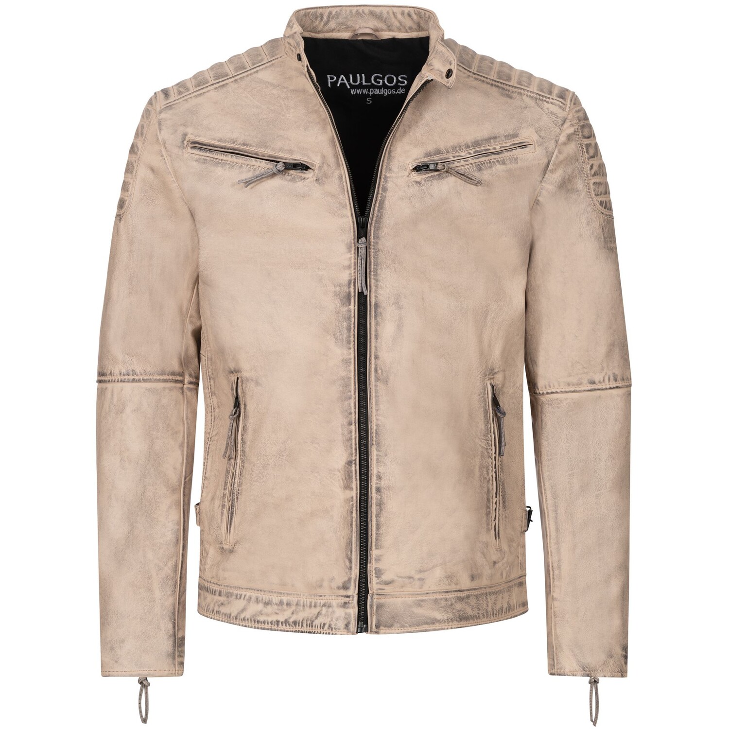 

Кожаная куртка PAULGOS Übergangsjacke Biker Look Echtleder D2, бежевый