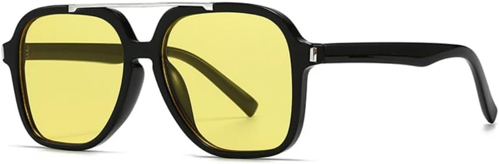 

Солнцезащитные очки с двойной перемычкой большого размера для женщин и мужчин, защита от УФ-излучения UV400, ретро-стиль, заклепки (черно-желтые) TVTBBVV, Black Yellow