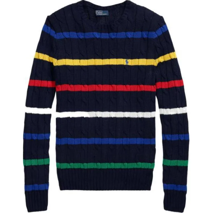 Джемпер с полосками и косой вязкой Julie Polo Ralph Lauren, Multicolor