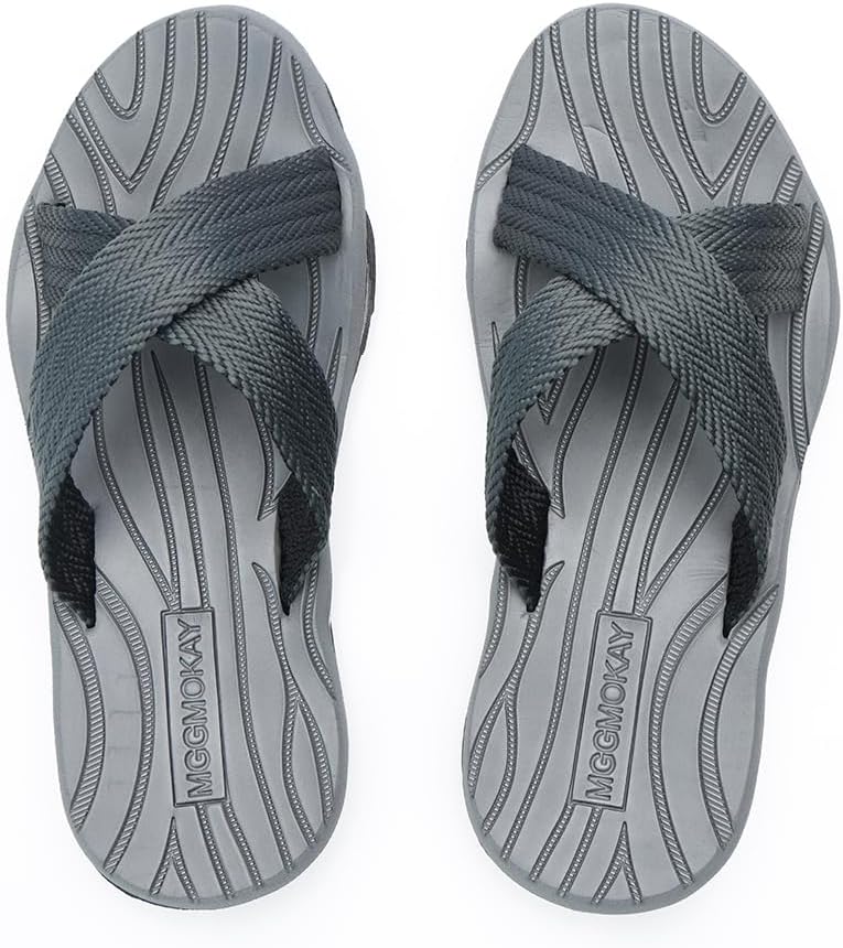 

Мужские шлепанцы MGGMOKAY с перекрестной полоской, комфортные вьетнамки для мужчин, летние пляжные тапочки, серый