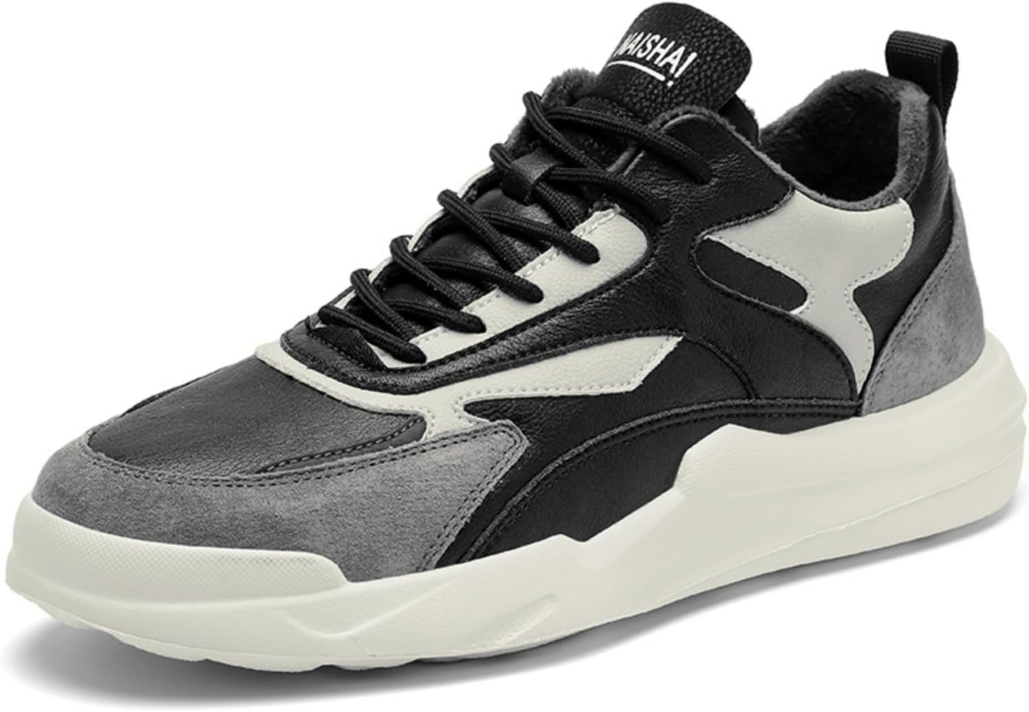 

Мужские модные кожаные кроссовки Boaobaihuo на платформе с шнуровкой, низкие, с нескользящей подошвой, с круглым носком, повседневные массивные туфли для занятий в спортзале, тенниса, бега и ходьбы, черный