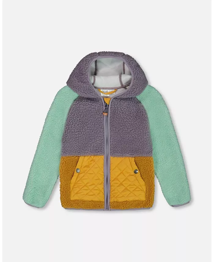 

Детская куртка для девочек Sherpa Mid-Season Colorblock в цветах сиреневый, бледно-бирюзовый и желтый — для малышей/детей Deux par Deux