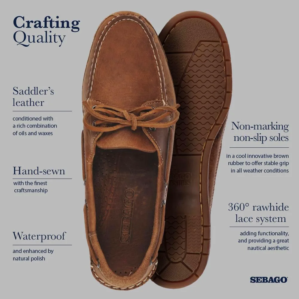 Водонепроницаемые лодочные туфли Sebago Schooner - кожаные мокасины для мужчин с 360-градусной шнуровкой из сыромятной кожи и подошвой, не оставляющей следов и противоскользящей, коричневый — фото 4