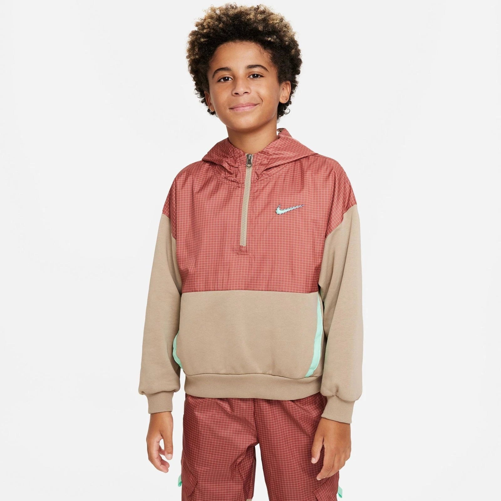 Детская флисовая толстовка Nike Outdoor Play цвета хаки с длинными рукавами и молнией до половины, RED589 — фото 3