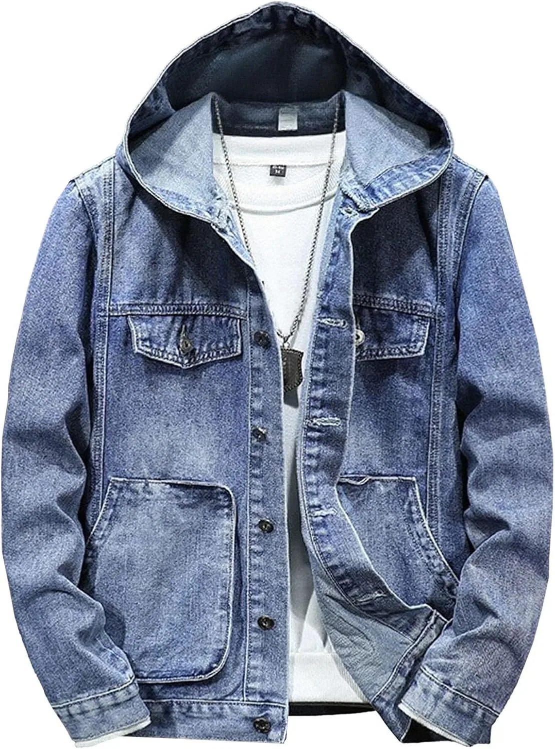 Мужская худи джинсовая куртка casual slim fit джинсовка модная с длинным рукавом в стиле тракер верхняя одежда Generic, светло-голубой