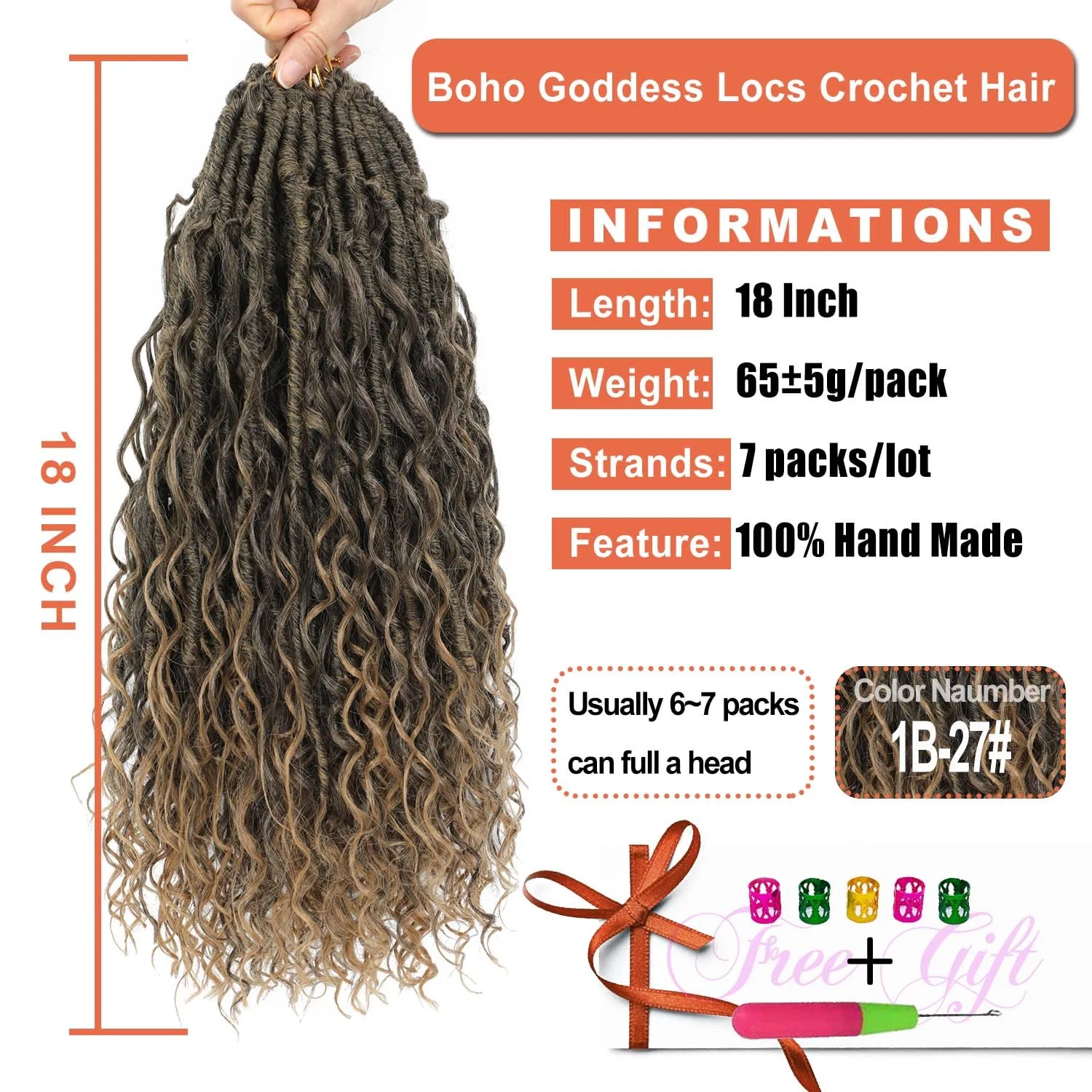 Накладные волосы Goddess Locs Crochet Hair, 7 упаковок, 45,7 см Elaogi, T/27# — фото 4
