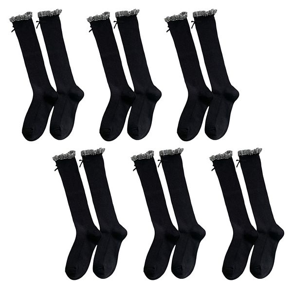 

Женские колготки до колена 6 шт с бантом и узорчатым манжетом Anna-Kaci, Black