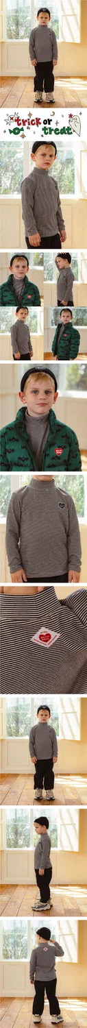 Детская чёрная футболка с длинным рукавом и высоким воротником Bb Heart Stripe от Belita&Boys — фото 3