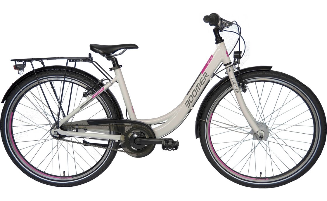 

Молодежный велосипед Boomer CITY 26 N7 - 26 дюймов - Tiefeinsteiger - 2024, цвет Weiß|white/anthracite/pink