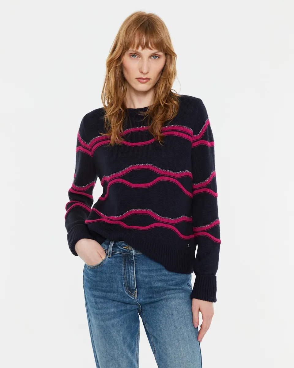 

Женский джемпер с круглым вырезом и узорами Andam, темно-синий