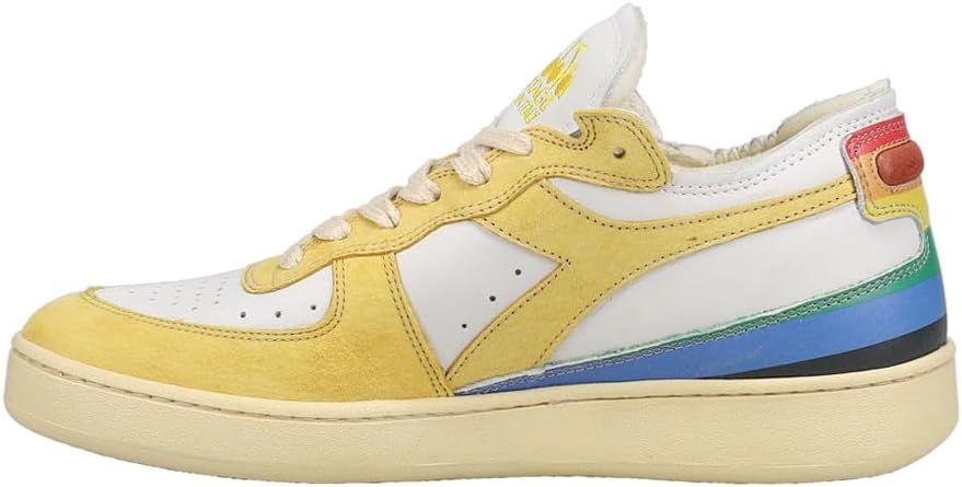 Мужские кроссовки Diadora Mi Basket Row Cut Denver 55 перфорированные на шнуровке, повседневные - желтые — фото 3