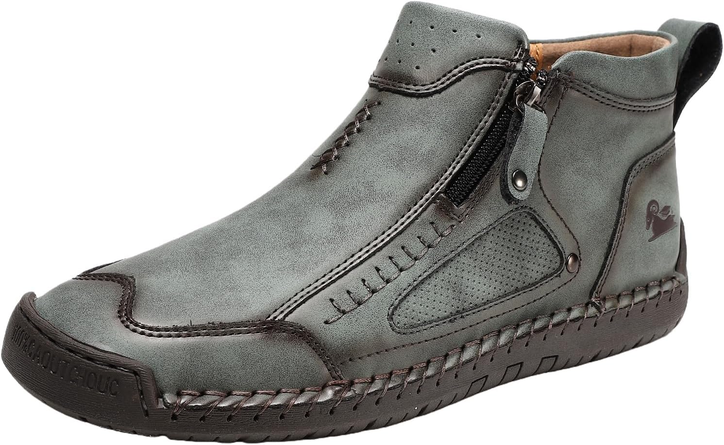 

LGHLMCL молодежные мужские повседневные кожаные туфли, слипоны ручной работы, ботинки-чанка на щиколотку с боковой молнией, средние по высоте, прогулочные лоферы для улицы, дышащие ортопедические туфли, зеленый