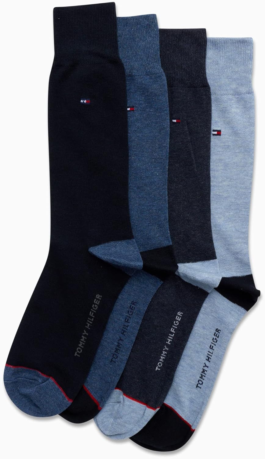 Мужские носки Tommy Hilfiger - 4 пары легких эластичных хлопковых носков для мужчин, дышащие, мягкие, комфортные, Blue Assorted — фото 3