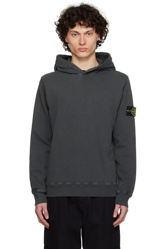

Толстовка с капюшоном из серого флиса Malfilé с эффектом старины Stone Island