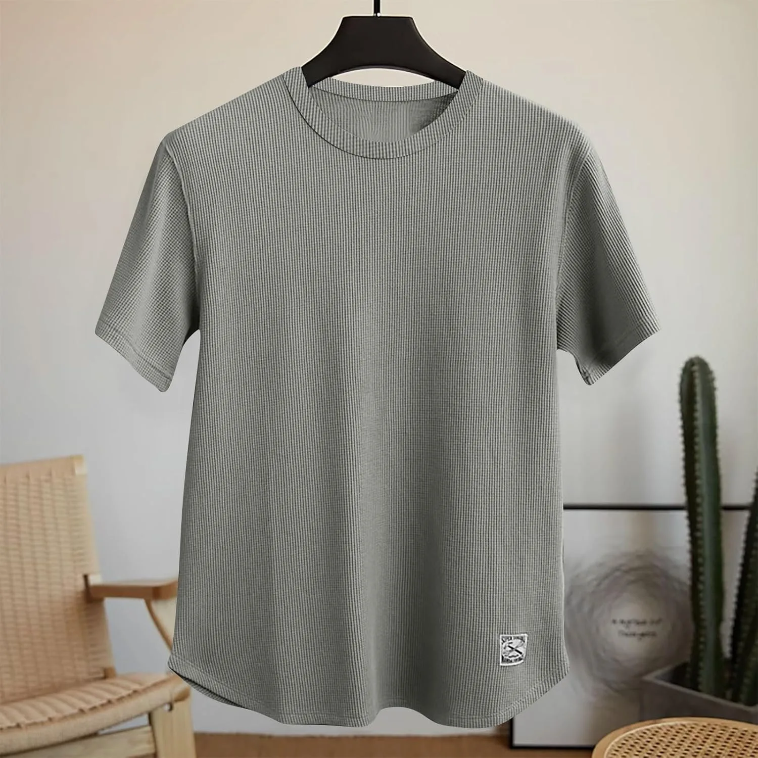 Футболка мужская Knitted Short Sleeve Crewneck, Casual, Oversized — фото 3