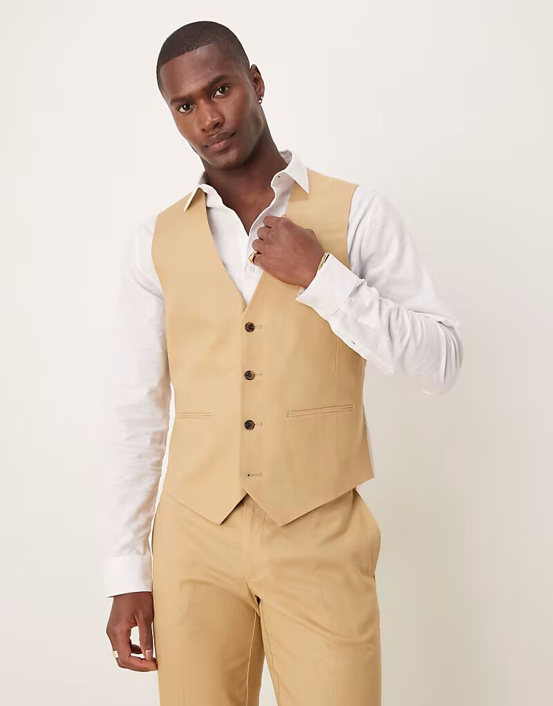 

Жилет из льняной смеси, облегающий, бежевый Asos Design