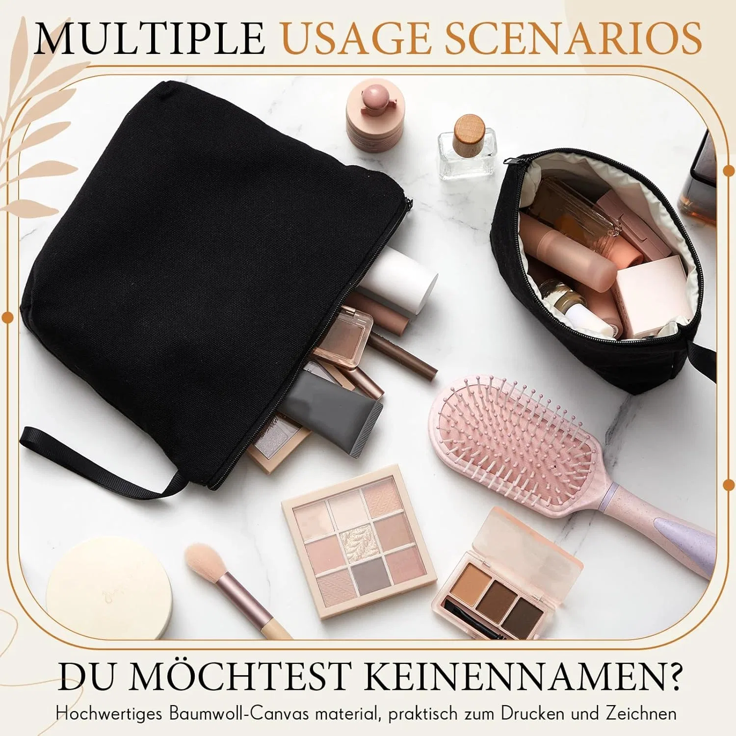 Набор холщовых косметичек с молнией для DIY от Xuniea Xuniea, Black — фото 3