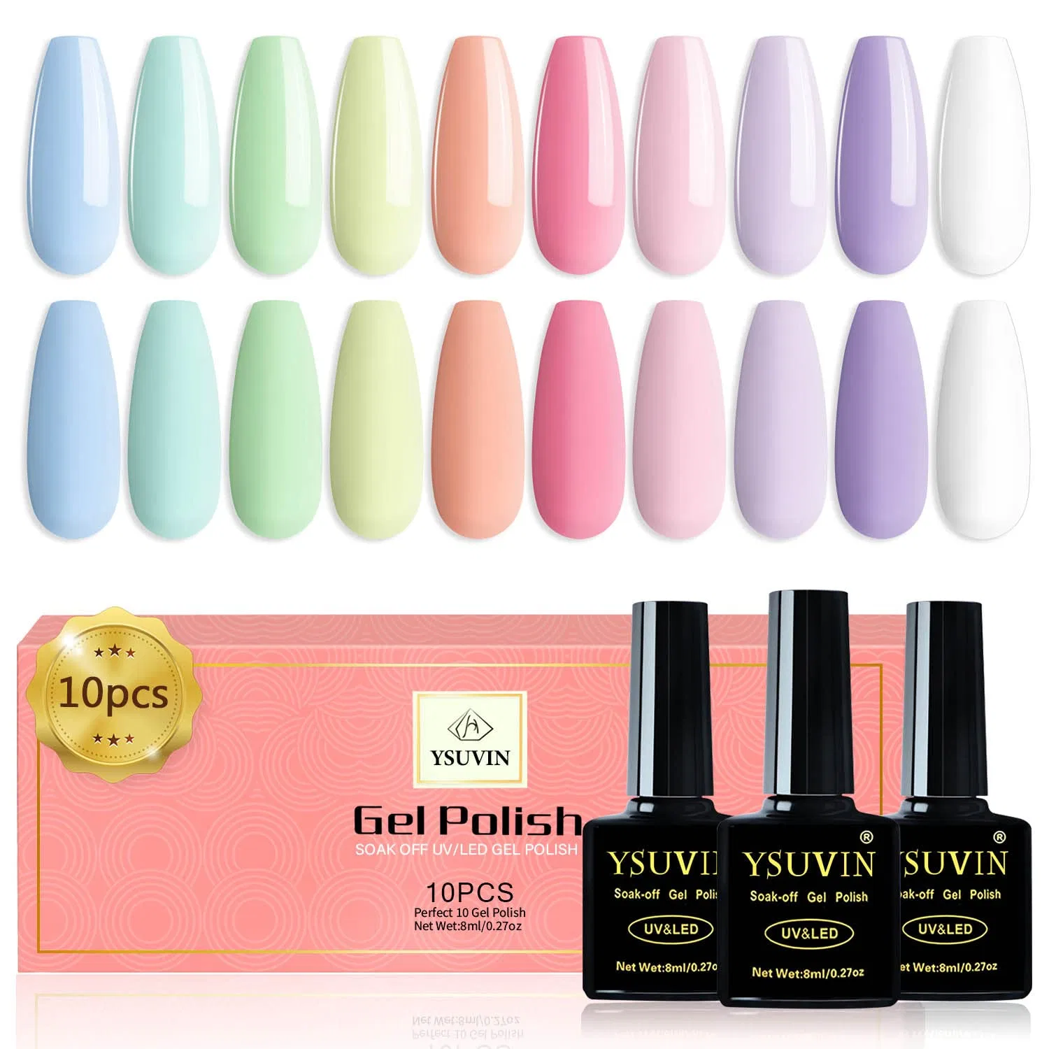 Набор УФ-гель-лаков YSUVIN Summer Pastel Macaroon, 10 цветов, 8 мл Ysuvin, Pastel 2