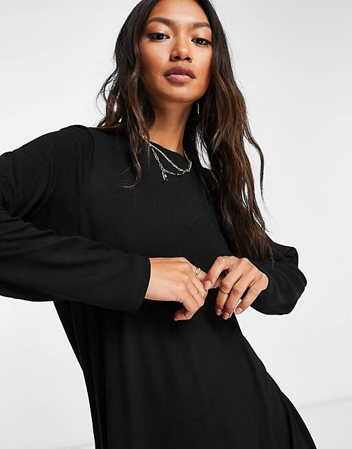 

Черное платье-футболка с длинными рукавами ASOS DESIGN, Черный, Черное платье-футболка с длинными рукавами ASOS DESIGN