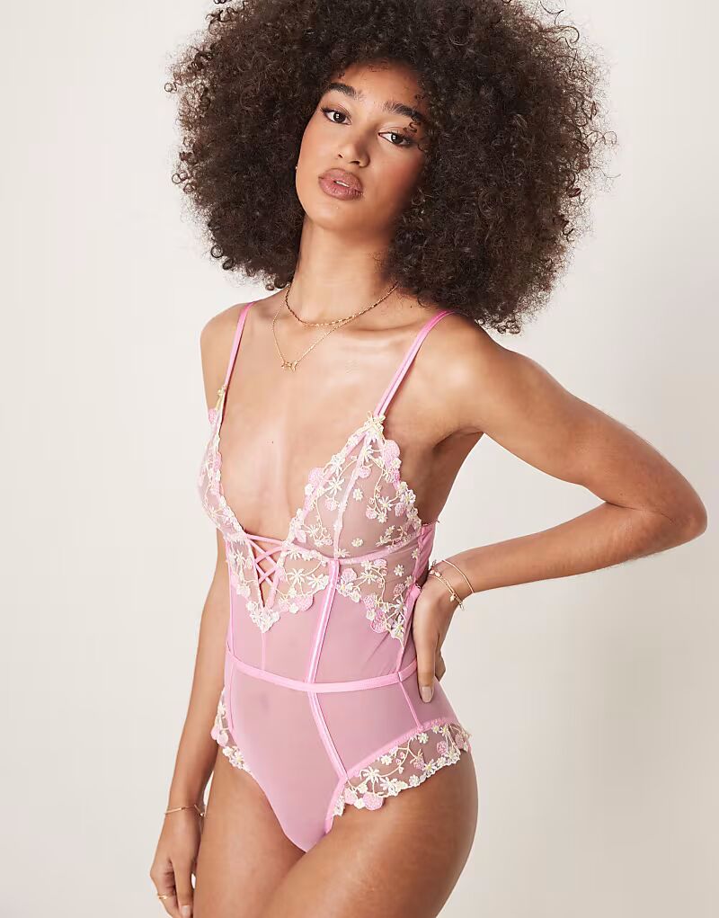 

Мягкий боди Клео премиум-класса с вышивкой ASOS DESIGN розового цвета