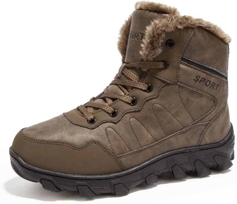 

Мужские зимние снежные ботинки с теплой подкладкой, противоскользящие кожаные кроссовки средней высоты для походов, работы, вождения и активного отдыха, водонепроницаемые легкие туфли Veslexth, коричневый