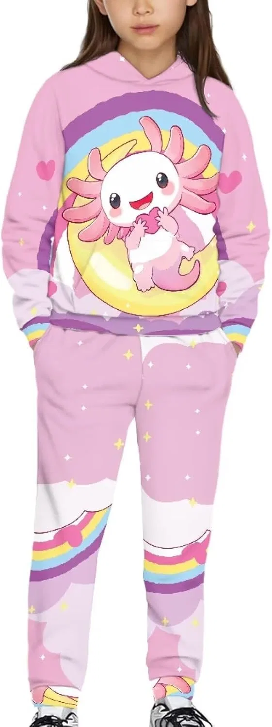Детский спортивный костюм с принтом Yuuxorilu, 2 предмета, Rainbow Axolotl Patternsss