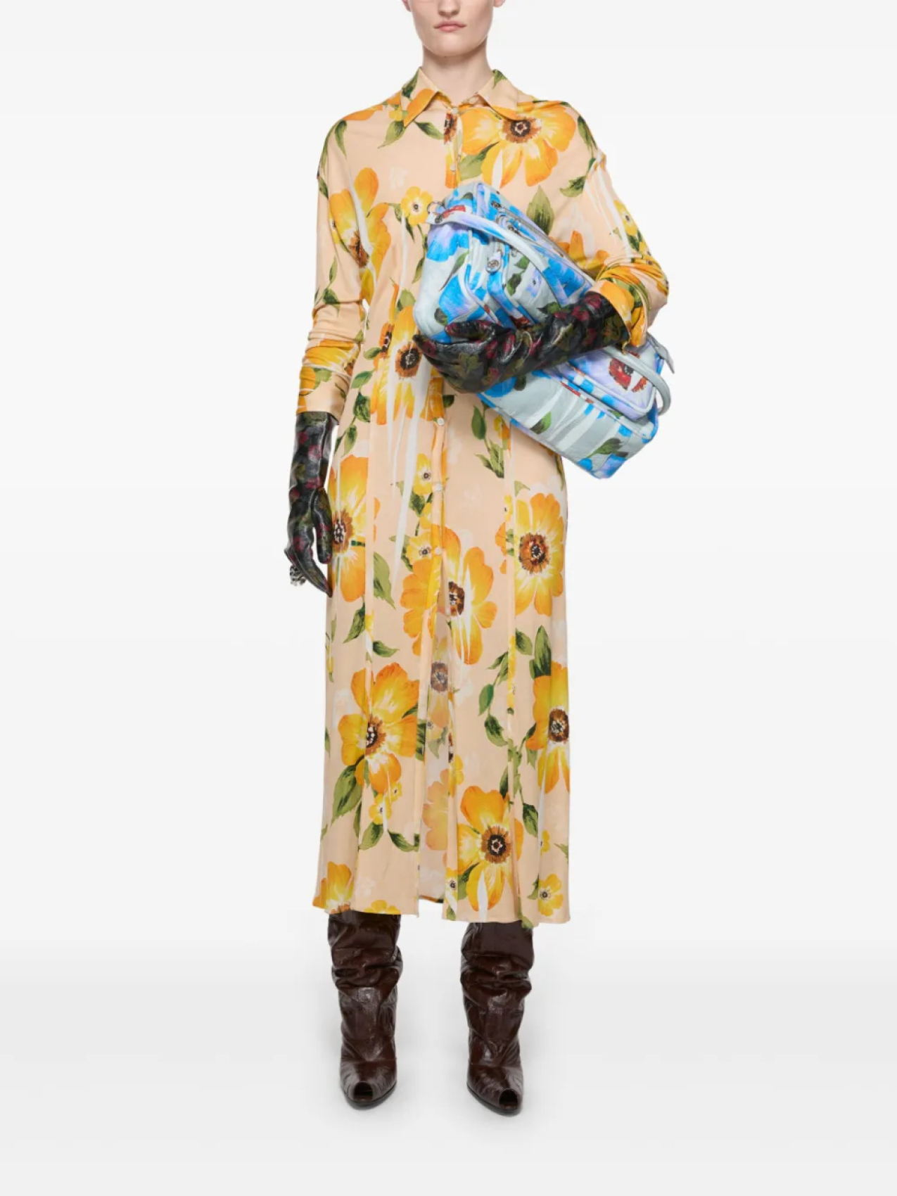 Acne Studios платье миди с цветочным принтом, нейтральный — фото 2