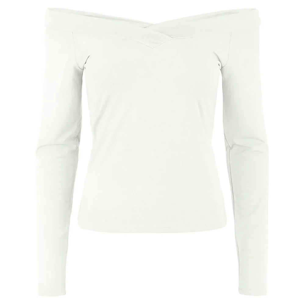 

Футболка Pieces Maliva Off Shoulder Long Sleeve V Neck T-Shirt, белый
