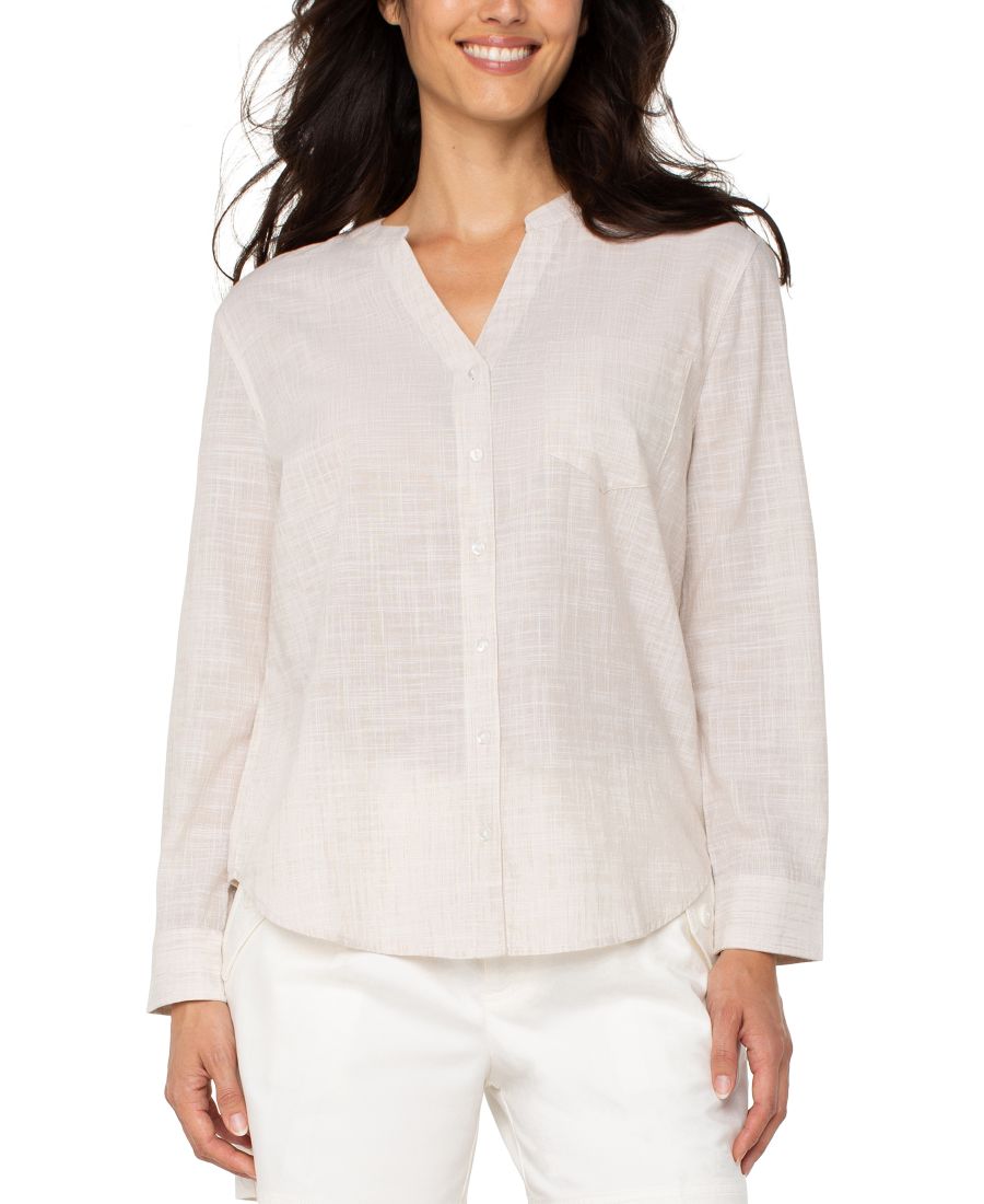 

Женская хлопковая рубашка с длинными рукавами Liverpool Los Angeles, Light Tan/White