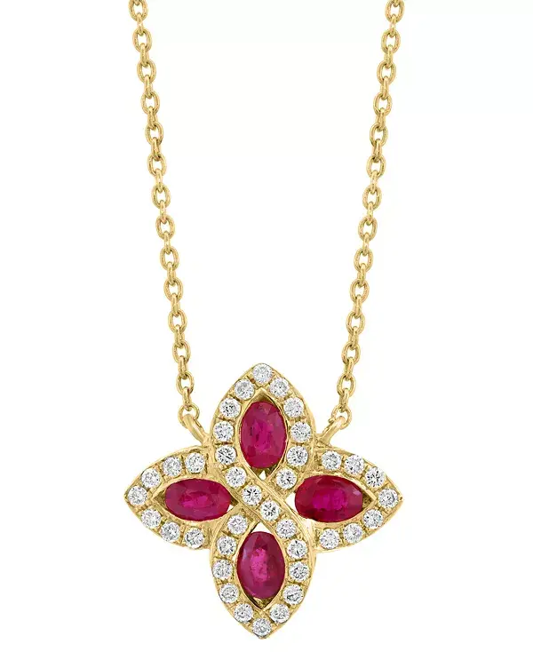 

Ожерелье с подвеской в виде цветка Эффи из 14-каратного золота с рубинами (7/8 карата) и бриллиантами (1/4 карата) длиной 18 дюймов Effy Collection, gold