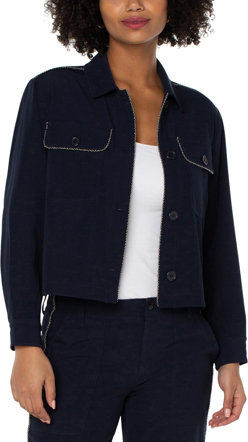 

Куртка Cropped Shacket with Chain Trim Liverpool Los Angeles, цвет Lunar Blue