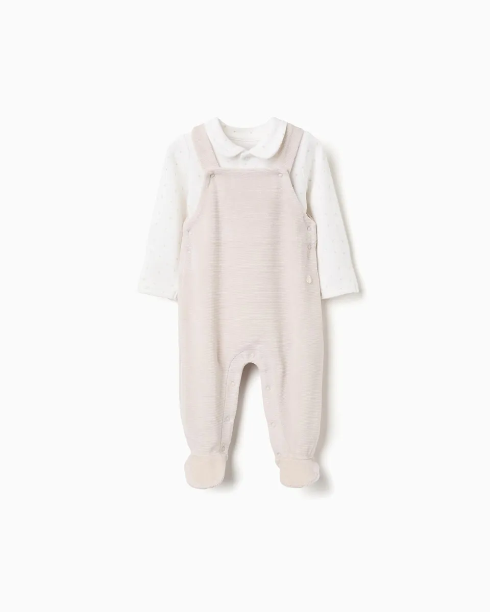 

Комплект для маленькой девочки 100% хлопок с застежкой на кнопках Zippy, бежевый/белый