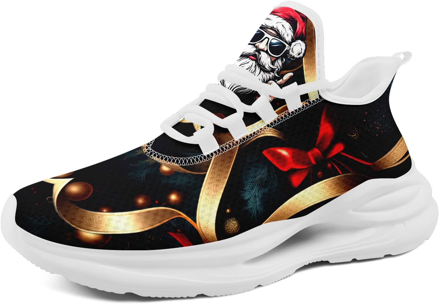 

Рождественские кроссовки для женщин и мужчин, легкие, дышащие, модные спортивные кроссовки для бега и тренажерного зала с принтом Санты Awsole, белый/черный/красный/золотой