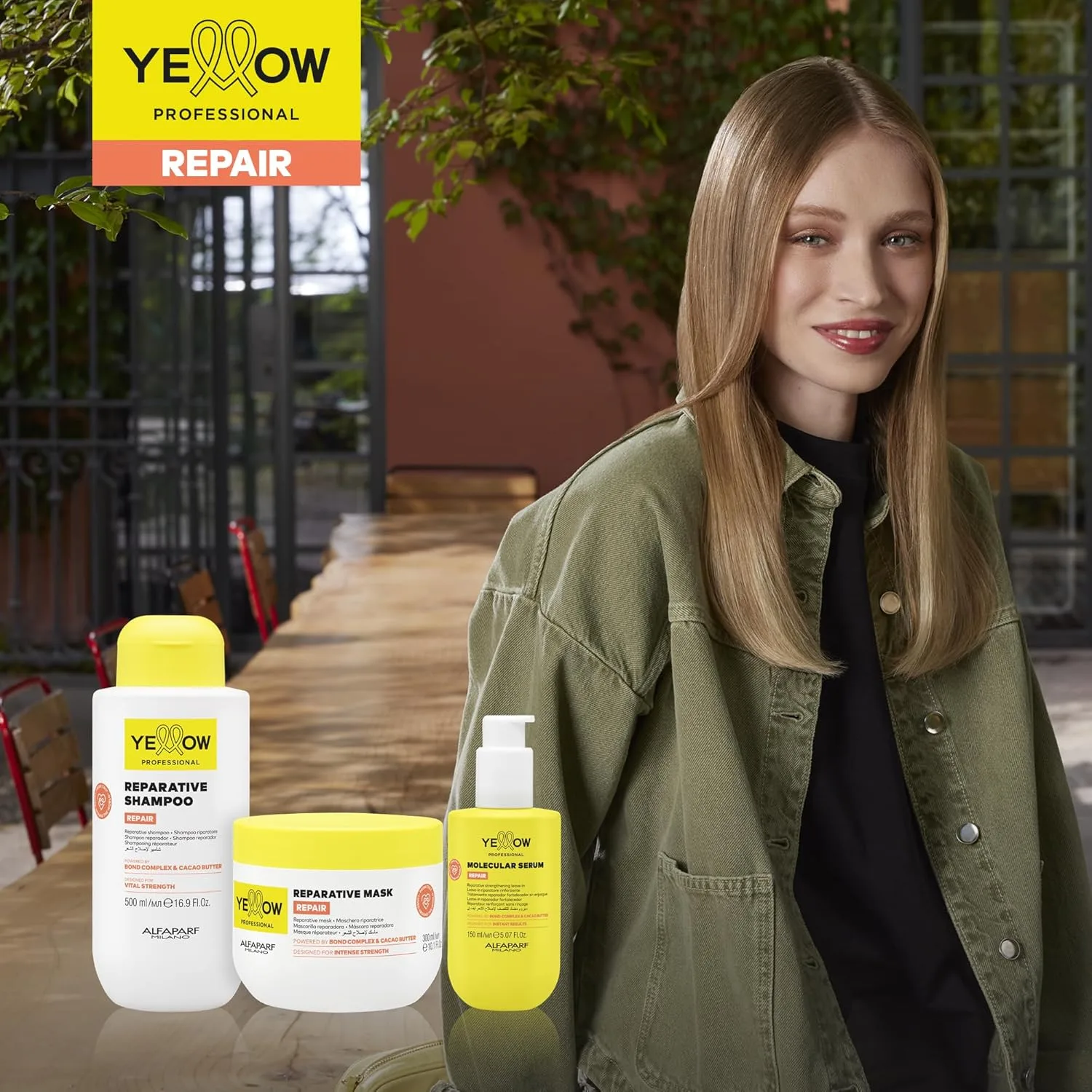 ALFAPARF MILANO Yellow Professional Repair Восстанавливающий кондиционер для поврежденных волос с Bond Complex и маслом какао для эластичности и прочности 1000 мл (.), Yellow — фото 3