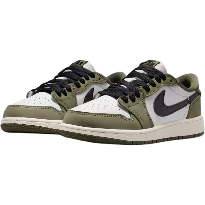 Jordan Air 1 Slip Resistant Abrasion Resistant низкие детские баскетбольные кроссовки Olive Green/Black/White — фото 4