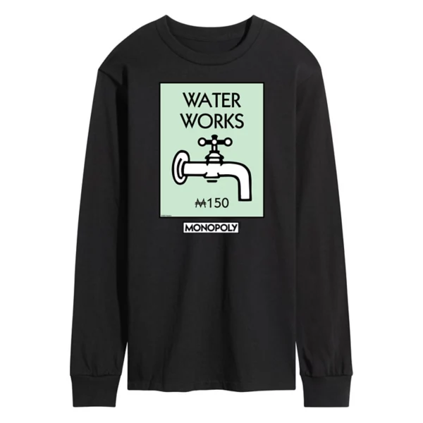 

Мужская футболка с длинным рукавом и принтом «Monopoly Waterworks» Licensed Character, черный