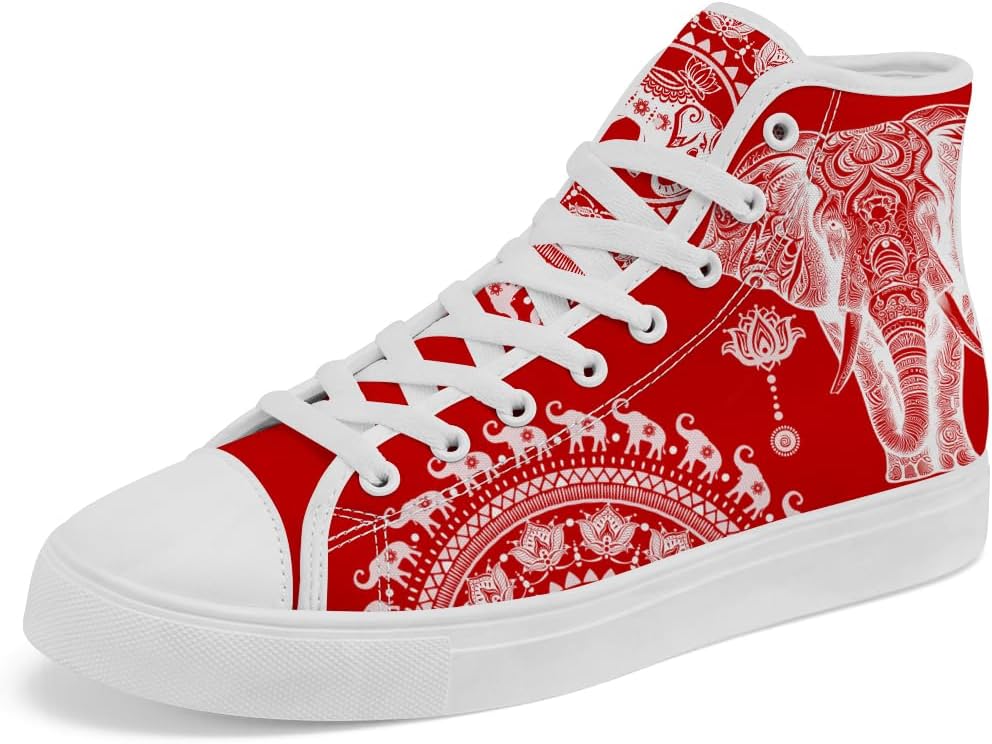 

Высокие кеды из холщовой ткани с принтом мандалы для мужчин и женщин, шнуровка, повседневная обувь Chebing, красный