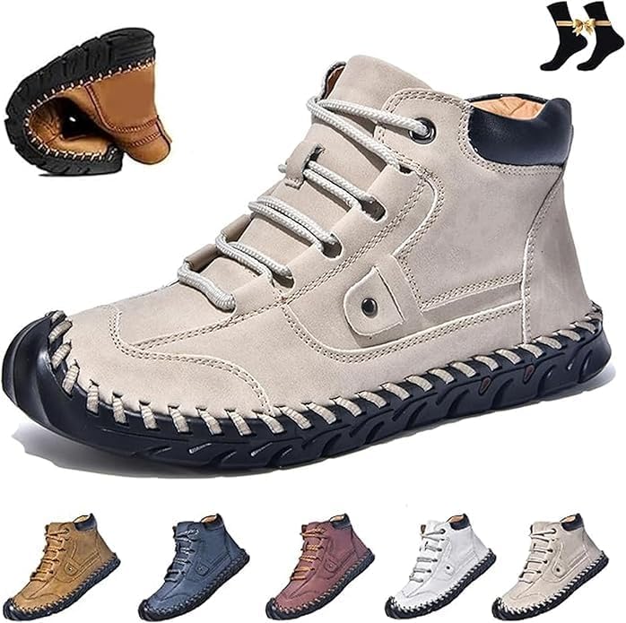 

Мужские ортопедические ботинки GHTRHSB - поддержка свода стопы, комфортные мужские кожаные ботинки ручной работы, мужские кожаные ботинки, широкие водонепроницаемые походные ботинки, бежевый