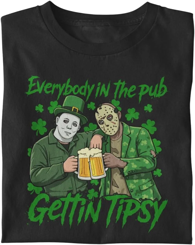 Футболка Jason and Michael Getting Tipsy | Saint Patrick's Day Funny Horror Graphic Unisex — фото 2