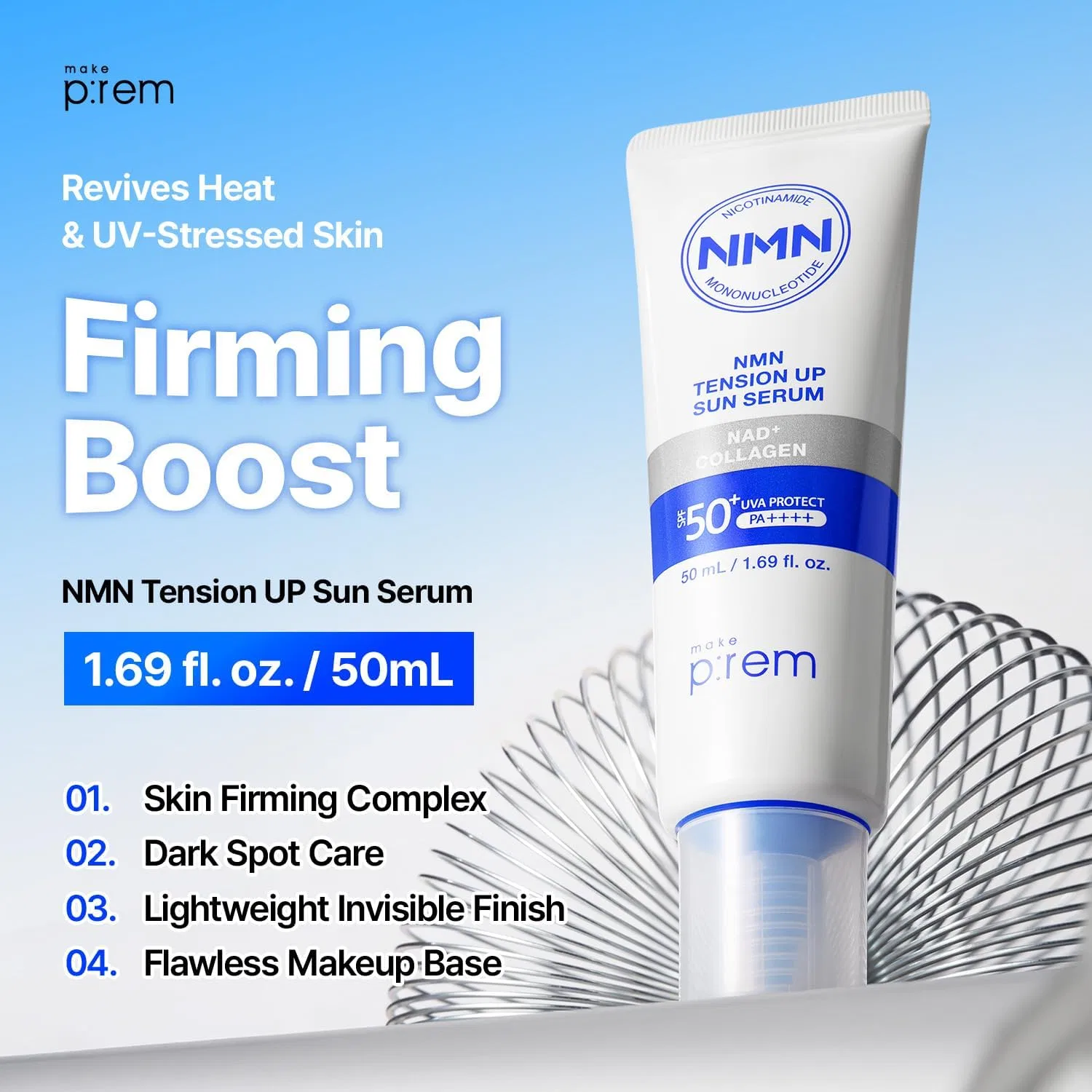 Солнцезащитный сыворотка-основа Make Prem NMN NAD Tension Up Sun Serum, 50 мл, бежевый Makep:Rem — фото 2