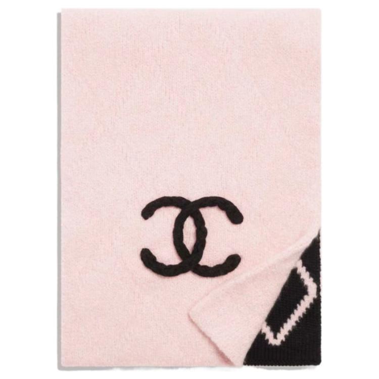 CHANEL Кашемировый бархатный вязаный шарф женский розовый, Pink — фото 4