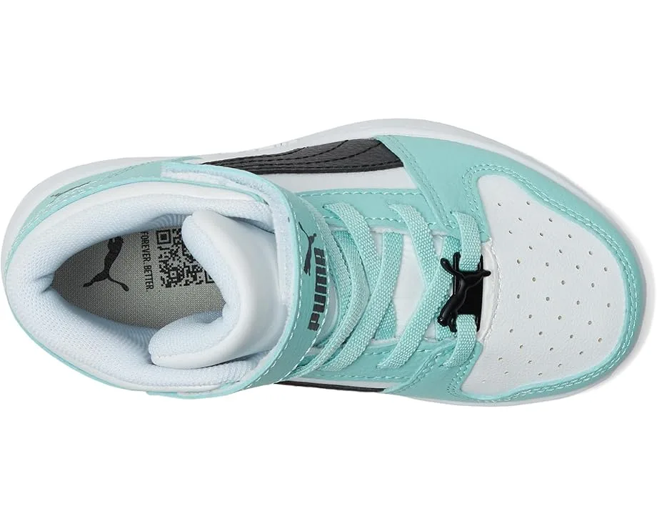 Кроссовки PUMA Kids Rebound Layup Mid Hook And Loop (Little Kid), Puma White/Puma Black/Safe LakeSee Less — фото 2
