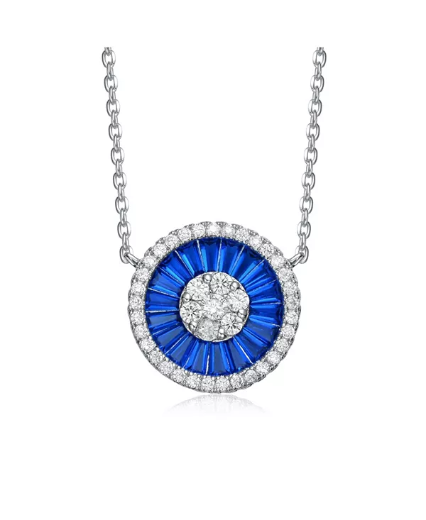 

Подростковое ожерелье из стерлингового серебра с покрытием из белого золота и круглым кулоном из кубического циркония Genevive, blue