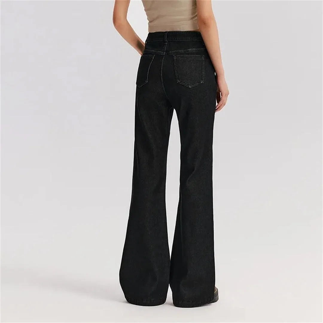 Джинсы утепленные, Women Warm Fleece Lined Floor Length Jeans Winter Flare Pants Leg Lengthening Cool Denim, Black — фото 4