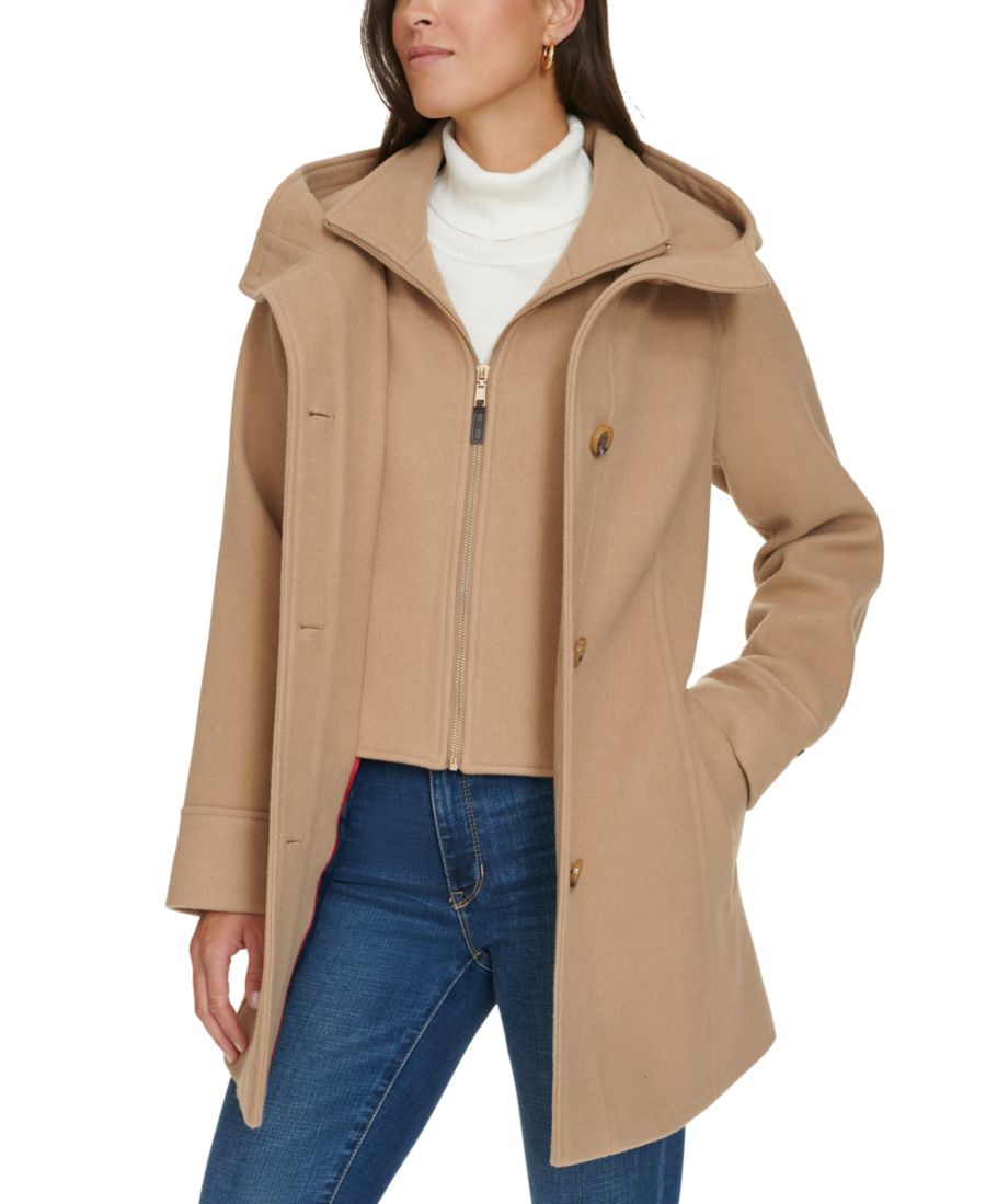Женское пальто с капюшоном и застежкой на пуговицы Tommy Hilfiger, Camel — фото 3