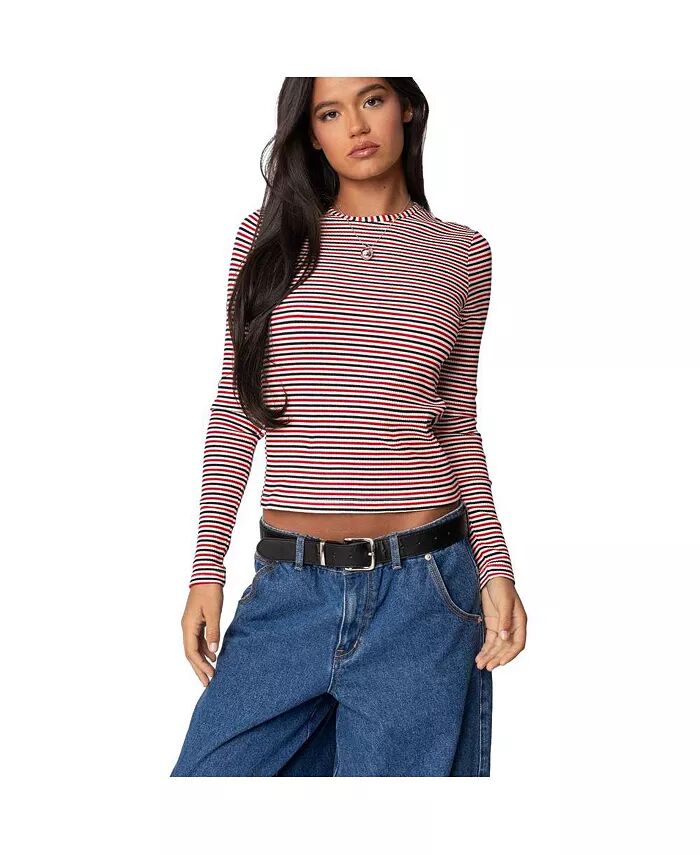 

Женская футболка Corina Ribbed Stripey с длинным рукавом Edikted, мультиколор