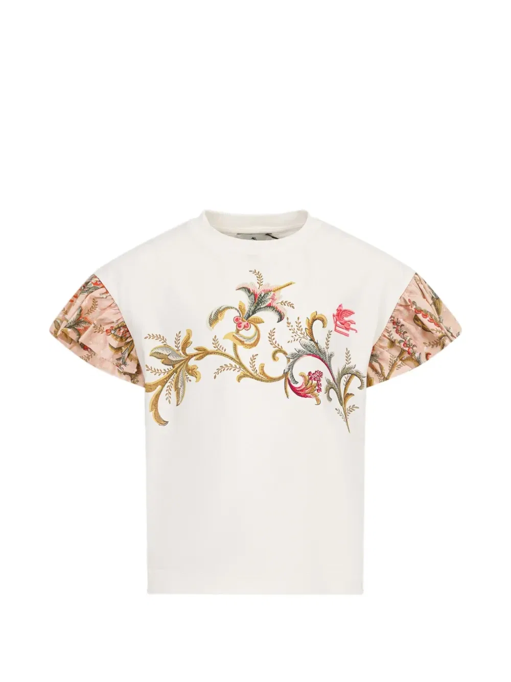 Футболка с цветочным принтом и оборками Etro Kids, бежевый